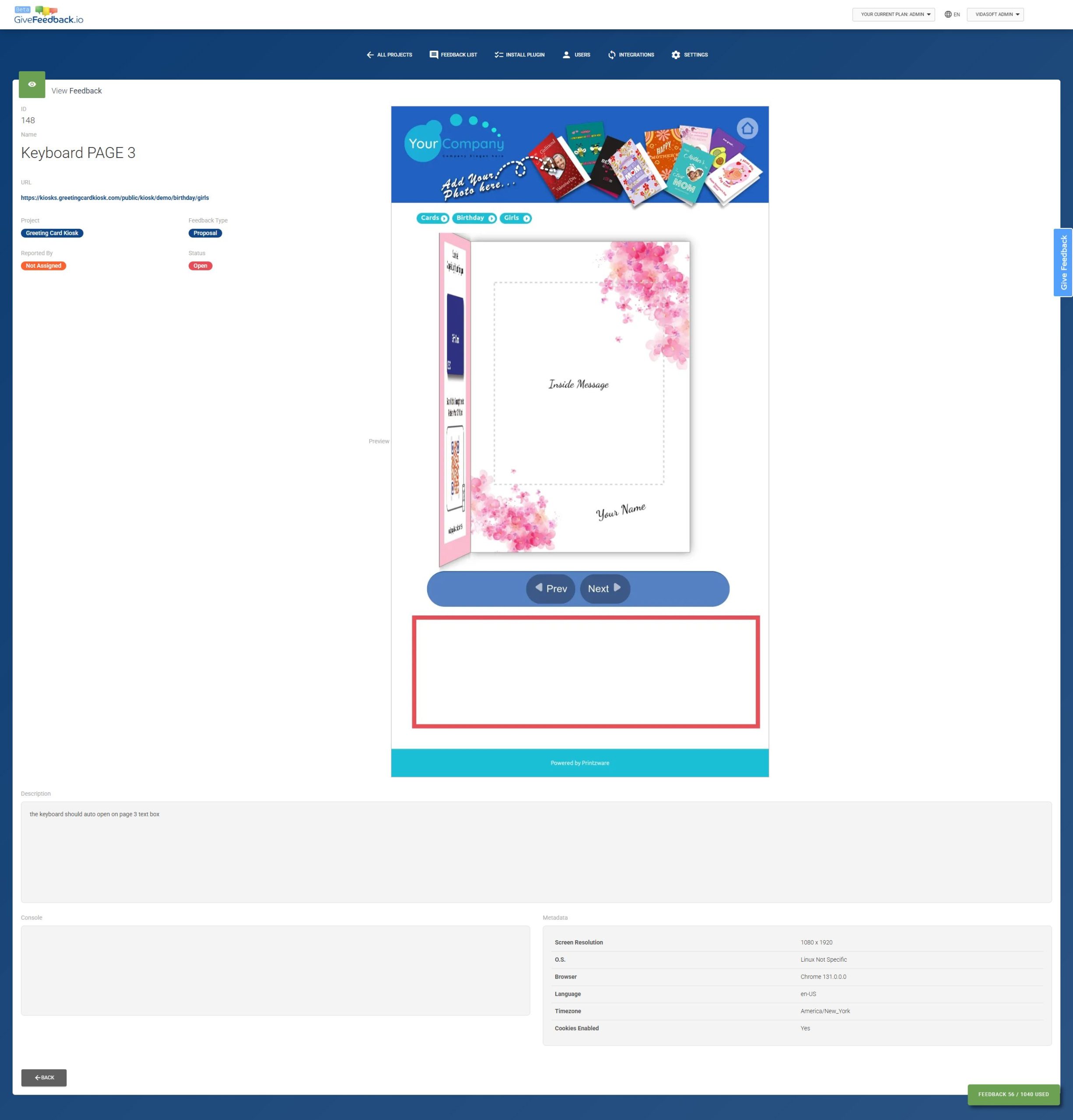 GiveFeedback antes: panel de feedback antiguo