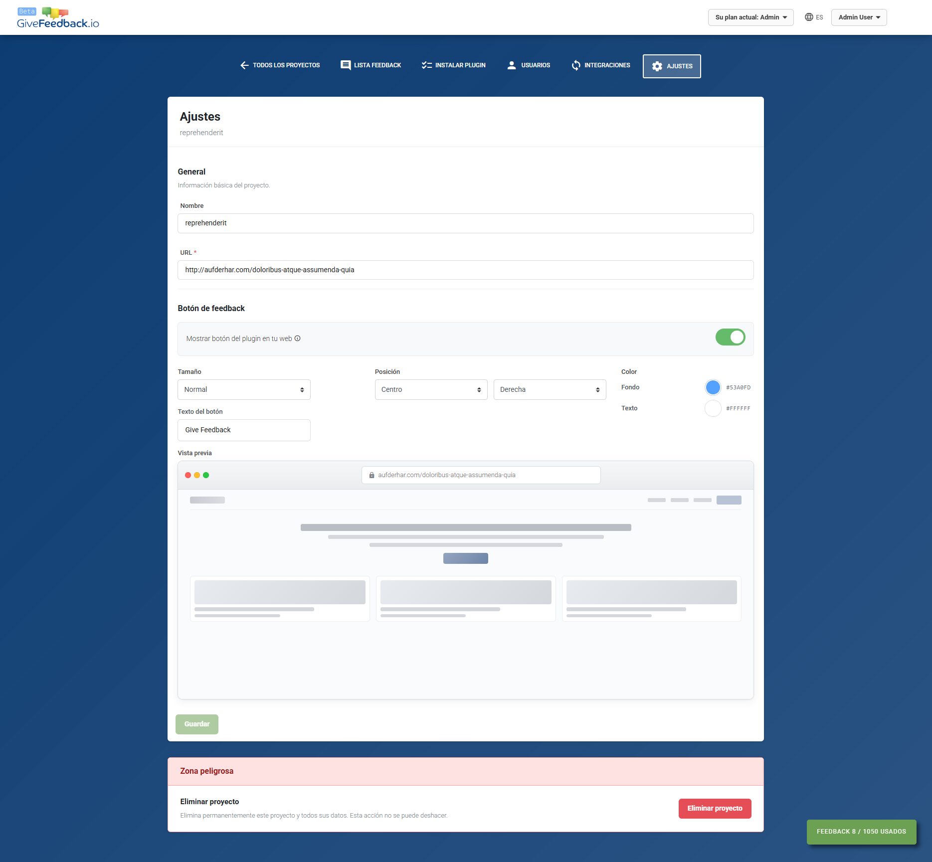 GiveFeedback después: nueva configuración